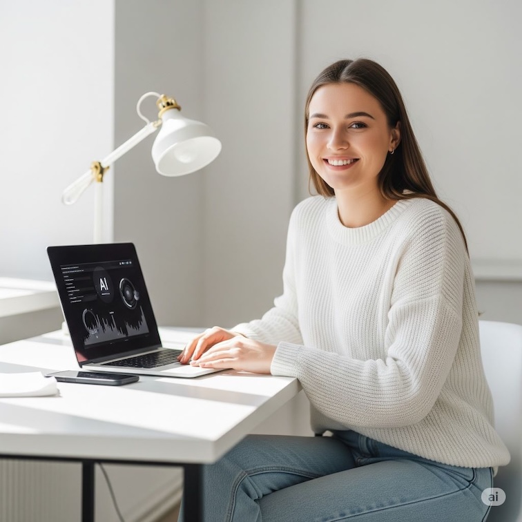 Studentin lernt effizient am Laptop mit AI Coaching